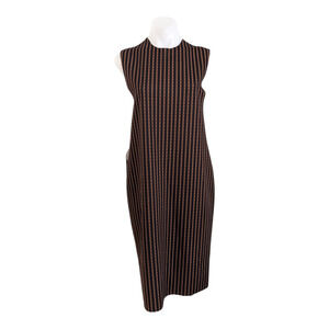 NWT Marina Makaron Size Large Striped Sheath Dress Black Brown Slit Sleeveless